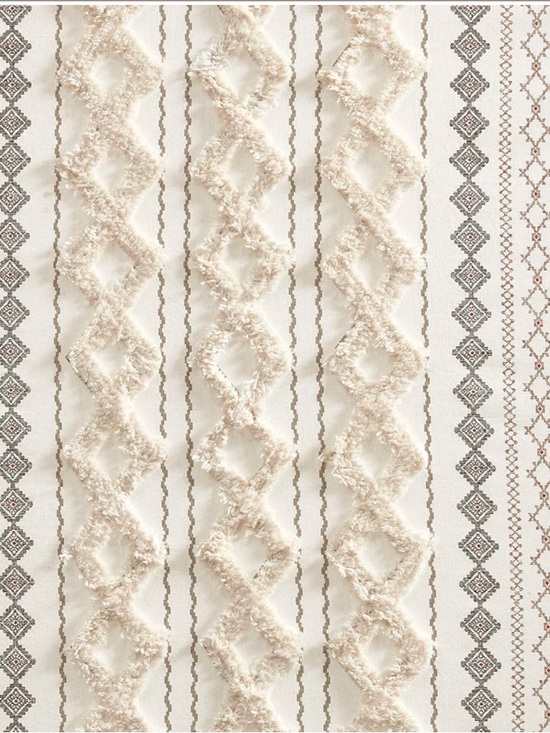 Ivory Textured Stripe Curtain Panels - SET of 4 - Picture 2 of 4